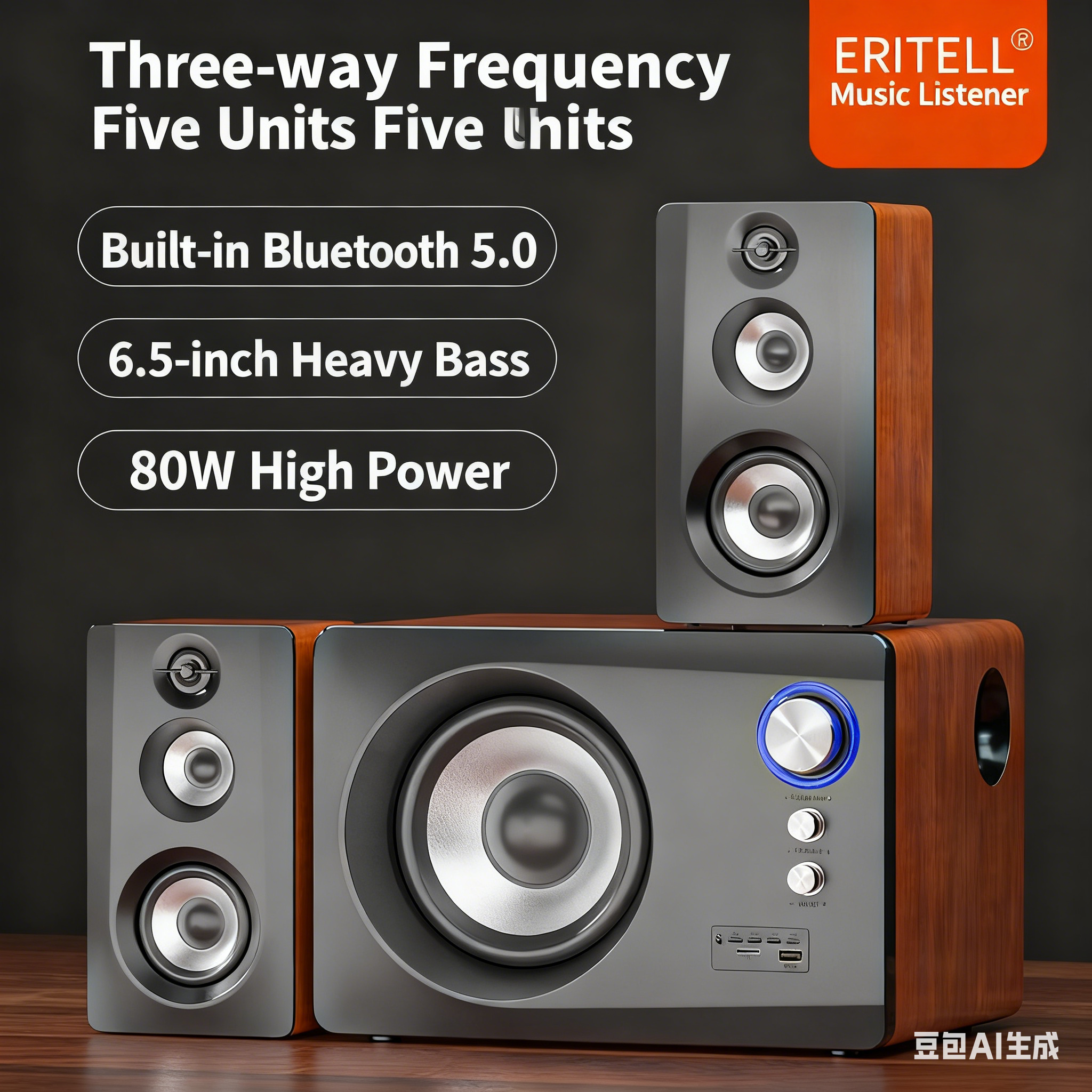 Gaming Speaker 2.1 - Haut-parleurs Bluetooth 2.1, en bois, A-7800,